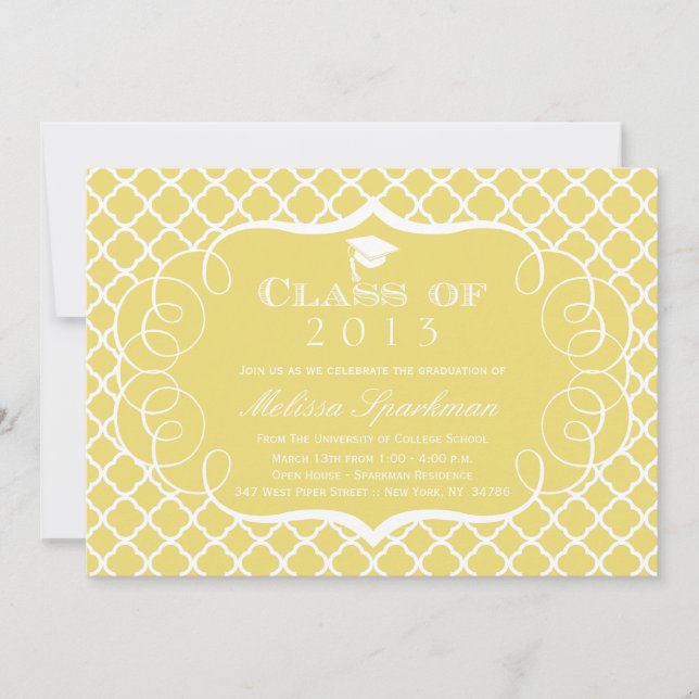 Faire-part de graduation en quatrefoil or + blanc (Devant)