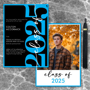 Faire-part de graduation en typographie bleue mode