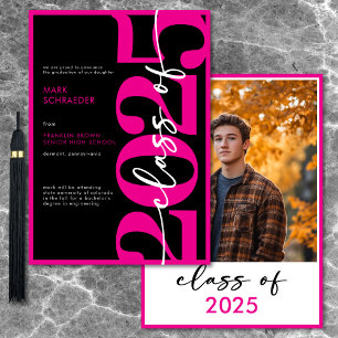 Faire-part de graduation en typographie rose moder