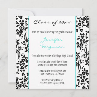 Faire-part de graduation florale d'aqua noir