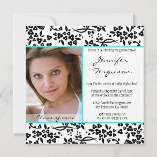 Faire-part de graduation florale d'aqua noir