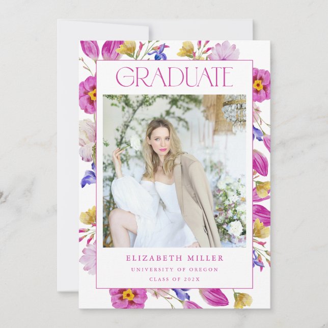 Faire-part de graduation florale d'été Invitation (Devant)