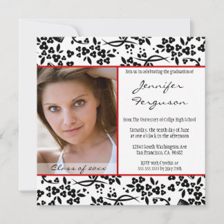 Faire-part de graduation florale rouge noir