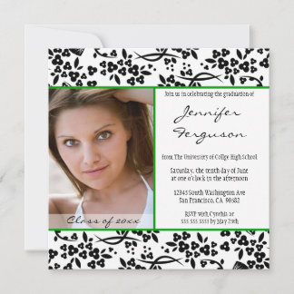Faire-part de graduation florale verte noire