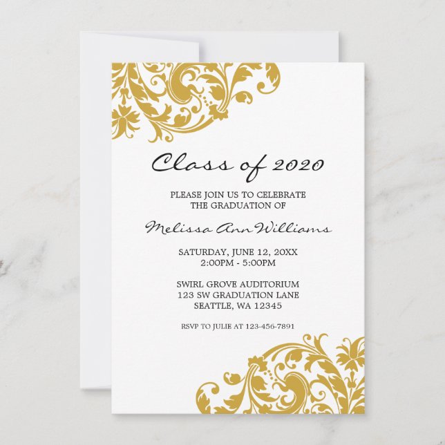 Faire-part de graduation Gold et Black Swirl (Devant)
