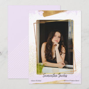 Faire-part de graduation mignonne violet et encadr