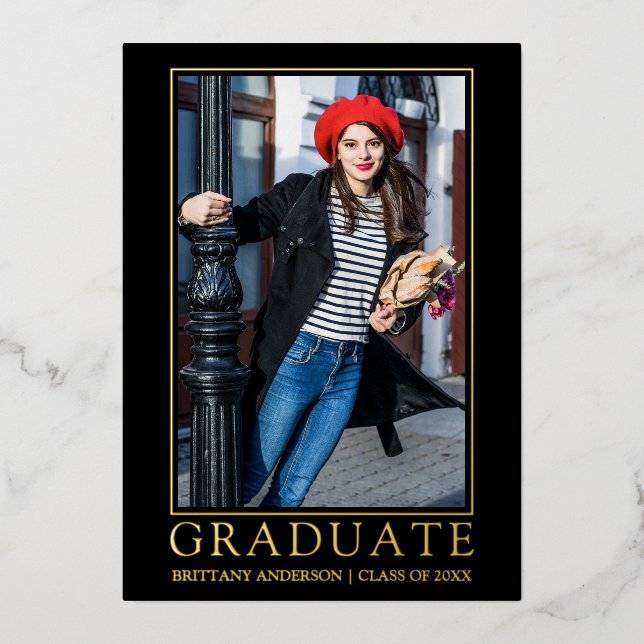 Faire-part de graduation moderne Black Gold Foil (Recto)