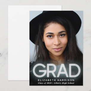 Faire-part de graduation moderne en néon blanc