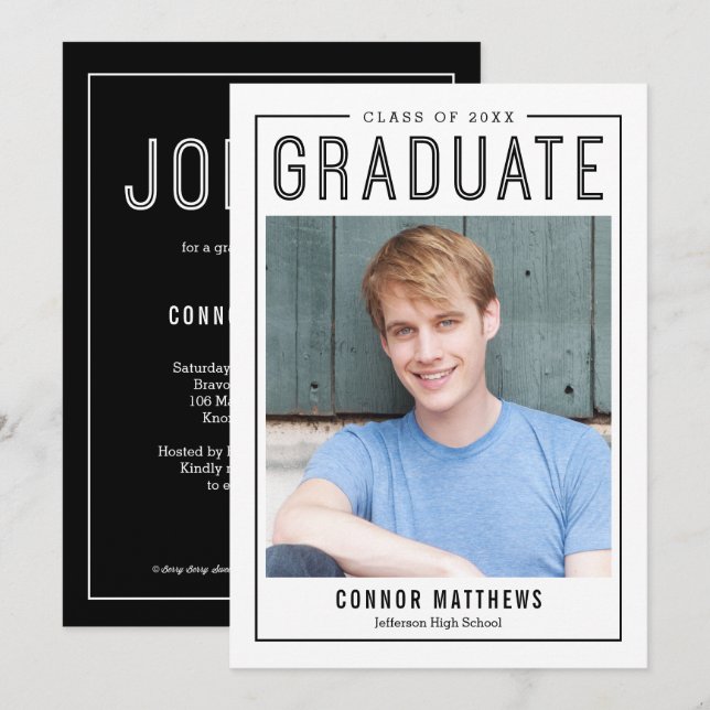 Faire-part de graduation moderne Invitation (Devant / Derrière)