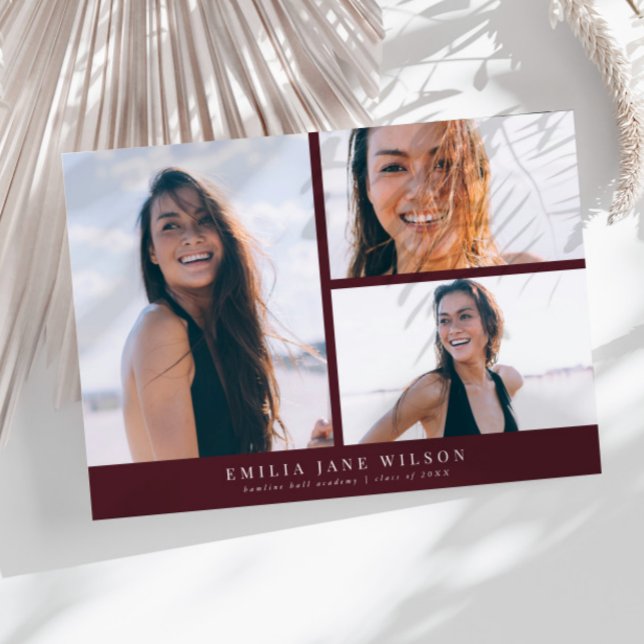 Faire-part de graduation multi-photo minimale roug (Créateur téléchargé)