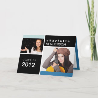 Faire-part de graduation photo couleur bleu noir