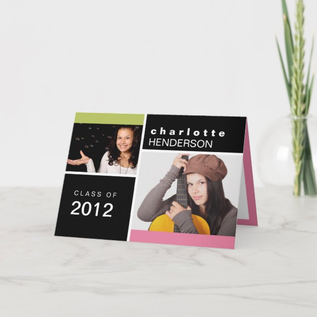 Faire-part de graduation photo couleur rose (Devant)