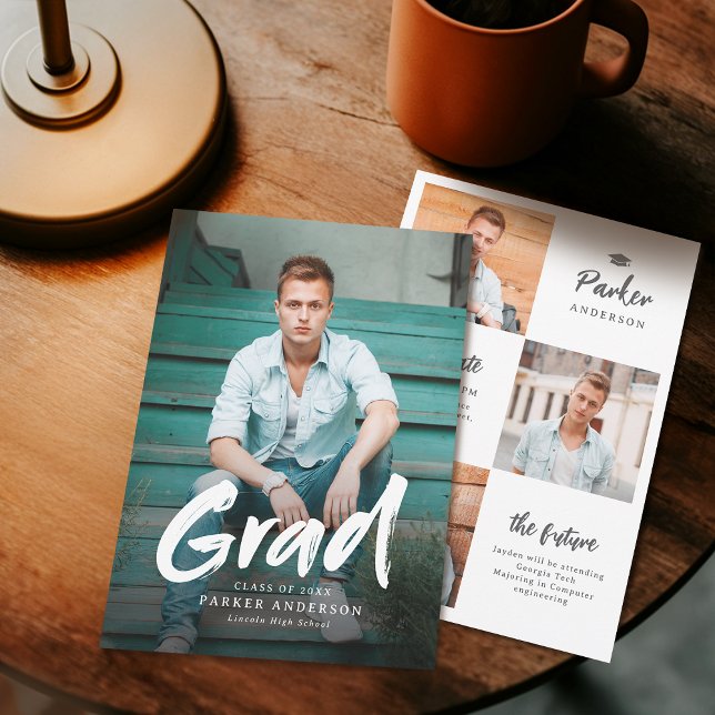 Faire-part de graduation photo du script de pincea (Modern Brush Script Photo Graduation Announcement)