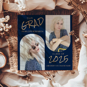 Faire-part de graduation photo en bleu 2 arches de