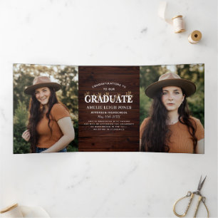 Faire-part de graduation photo en bois rustique
