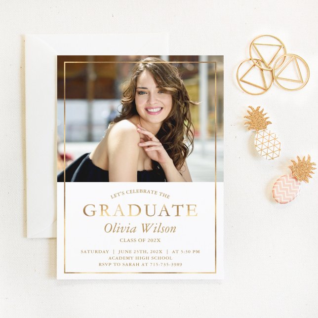 Faire-part de graduation photo Gold Foil moderne (Créateur téléchargé)