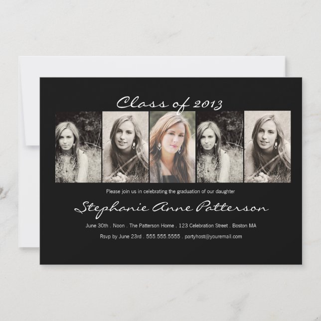 Faire-part de graduation photo moderne chic 5|Noir (Devant)