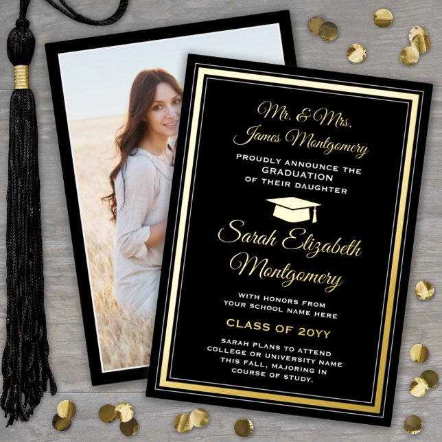 Faire-part de graduation photo noir, blanc et huil (Créateur téléchargé)
