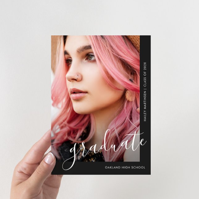 Faire-part de graduation photo noir chic Script (Créateur téléchargé)