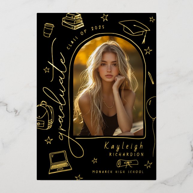 Faire-part de graduation rétrograde Black Gold Foi (Recto)