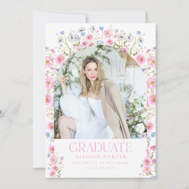 Faire-part de graduation rose Floral Invitation (Devant)