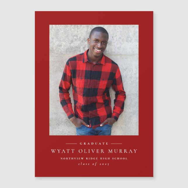 Faire-part de graduation rouge classique simple (Devant)
