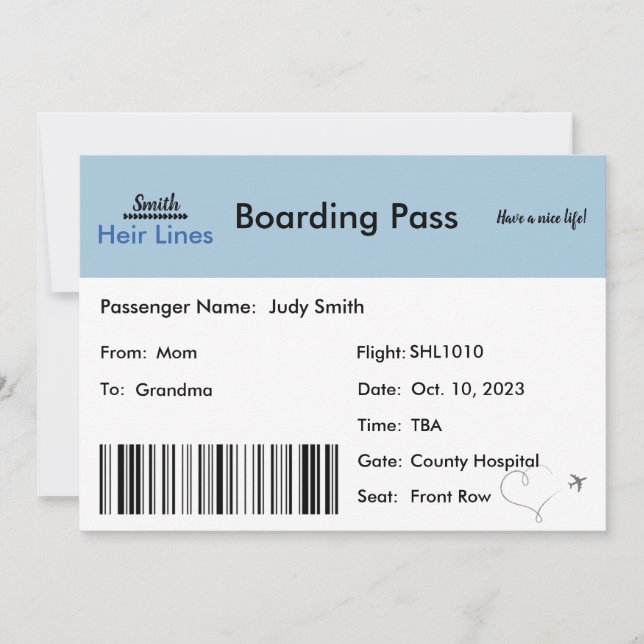 Faire-part de grossesse à bord d'un avion à la fam (Devant)