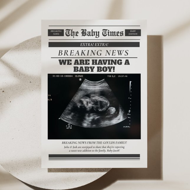 Faire-part de grossesse dans les journaux pour béb (Newspapers Baby Pregnancy Announcement Card)