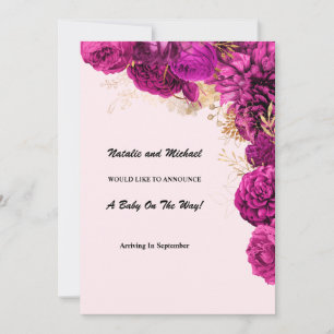 Faire-part De Grossesse Florale Rose Et Or
