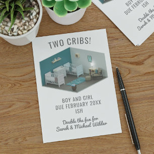 Faire-part de grossesse jumelle garçon et fille in