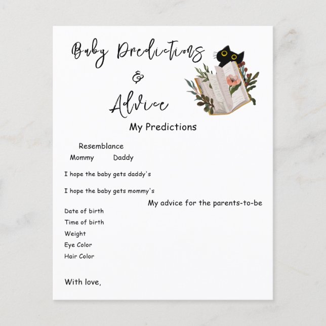 Faire-part de jeu de baby shower avec un chat noir (Devant)