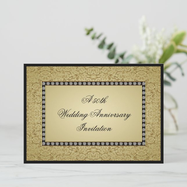 Faire-part de jubilé de mariage Flourish Golden (Debout devant)