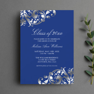 Faire-part de la fête de graduation Blue Silver Sw