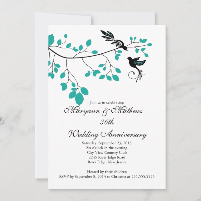 Faire-part de l'anniversaire de mariage des oiseau (Devant)