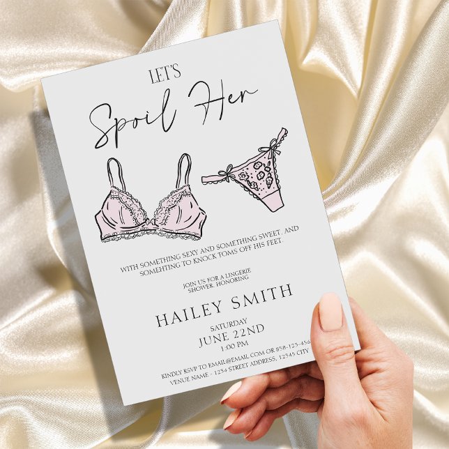 Faire-part de lingerie pour enterrement de vie de  (LETS SPOIL HER, Bachelorette Lingerie Bridal Shower Invitation)