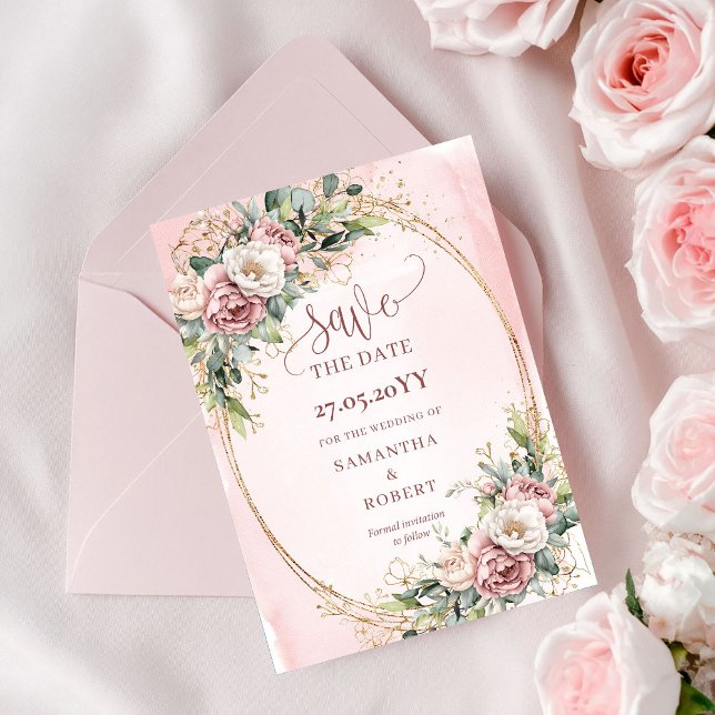 Faire-Part de Luxe Aquarelle Rose Gold Floral (Luxury Watercolor Rose Gold Floral Save The Date)