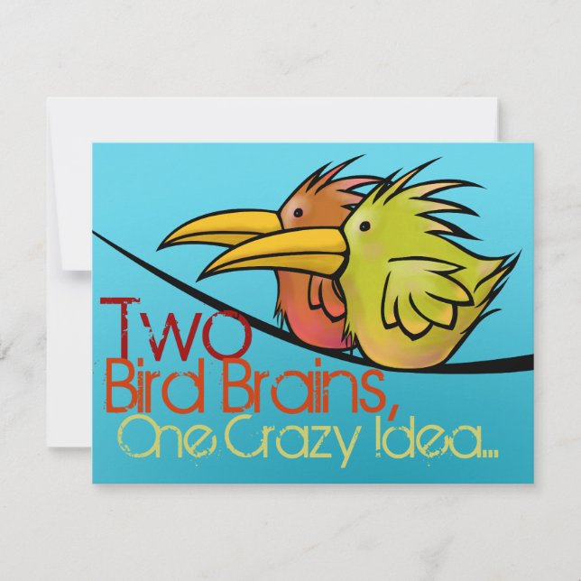 Faire-part de mariage, 2 oiseaux sur un fil, Drôle (Devant)