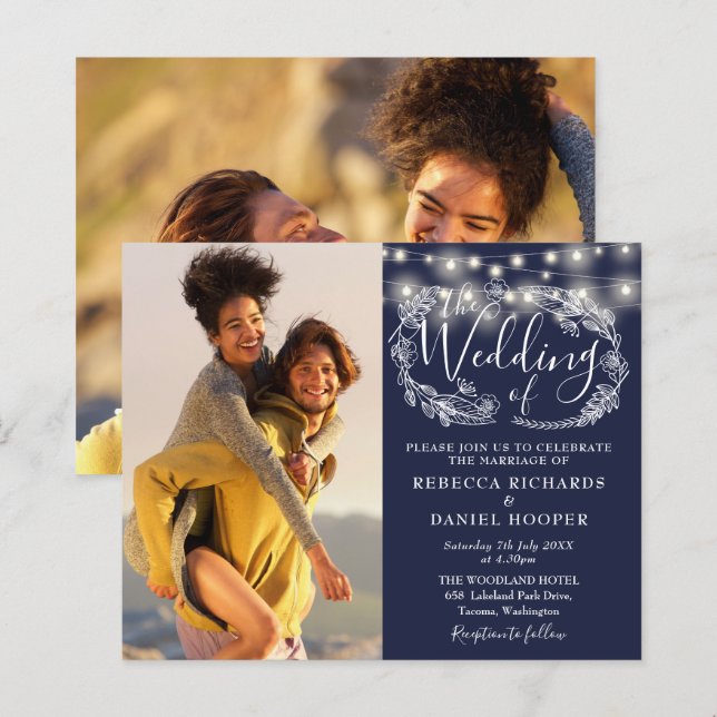 Faire-part de mariage 2 photos Budget Navy Blue Li (Devant / Derrière)