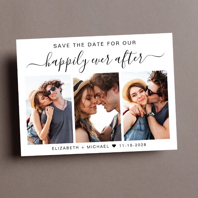 Faire-Part de Mariage 3 Photos Enregistrer la Date (A stylish save the date photo collage announcement postcard for your wedding )