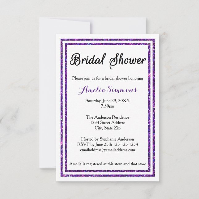 Faire-part de mariage - 3x5 avec bordure pailletée (Devant)