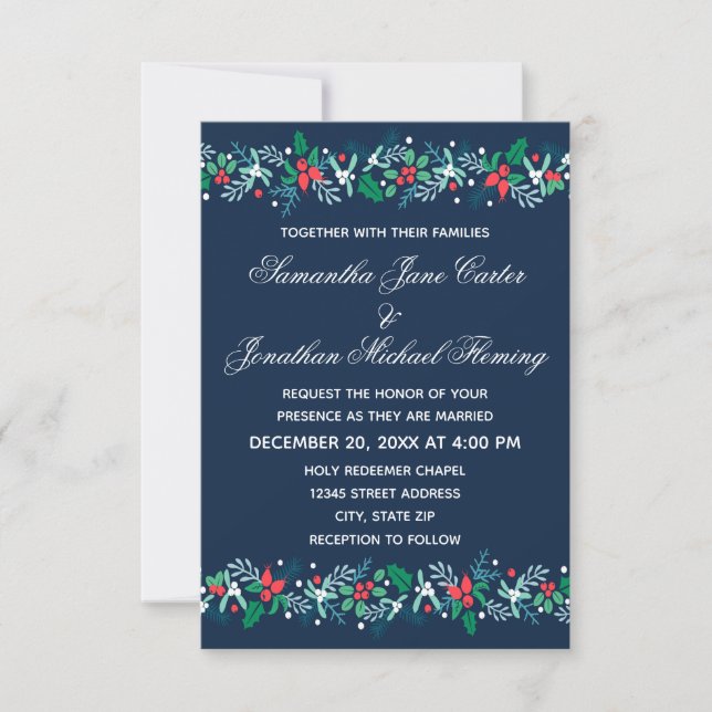 Faire-part de mariage - 3x5 Blue Garland (Devant)