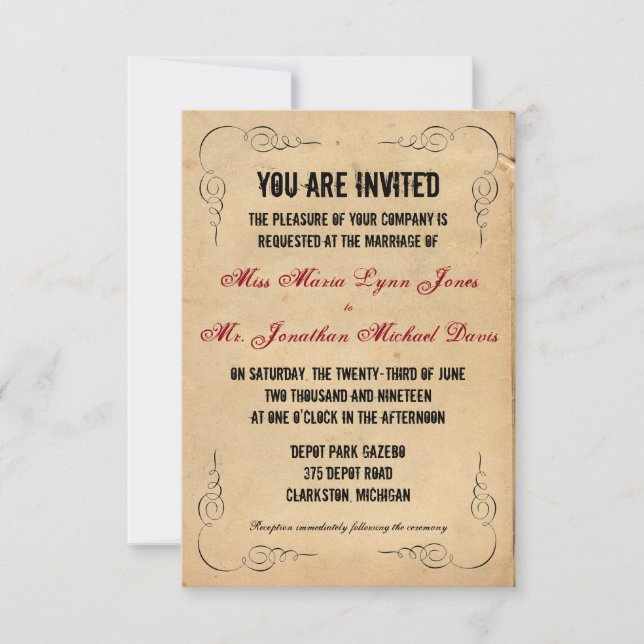Faire-part de mariage 3x5 en papier marron Grunge  (Devant)