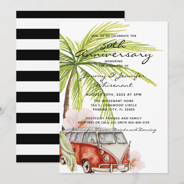 Faire-part de mariage 50e anniversaire Tropical (Devant / Derrière)