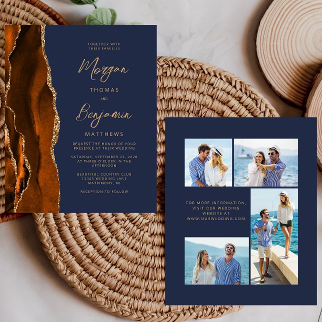 Faire-part de mariage à 4 photos Budget Rust Agate (Créateur téléchargé)