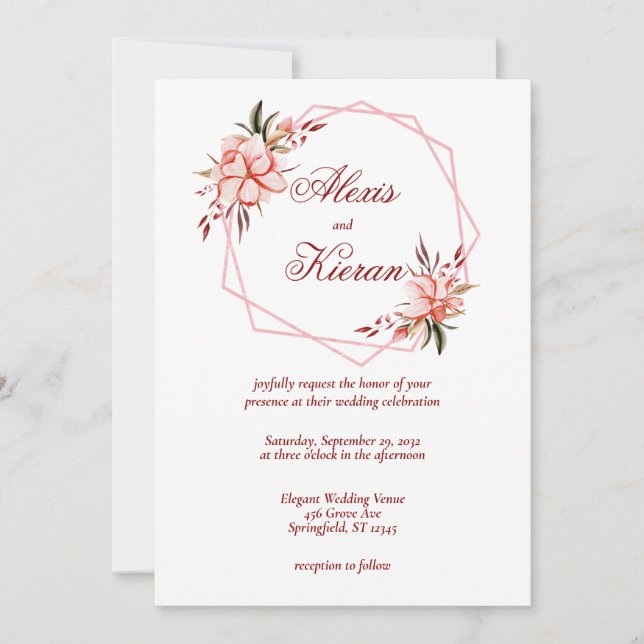 Faire-part de mariage à anneau géométrique Corail  (Devant)