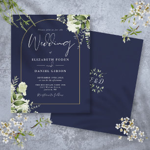 Faire-part de mariage à arch floral bleu marine Bu