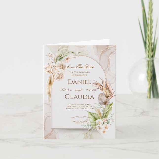 Faire-part de mariage à arch floral séché avec de  (Devant)