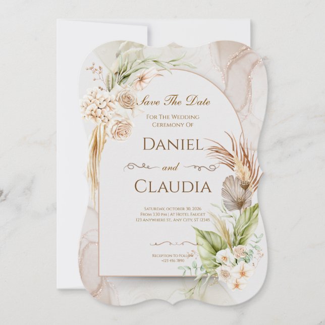 Faire-part de mariage à arch floral séché avec de  (Devant)