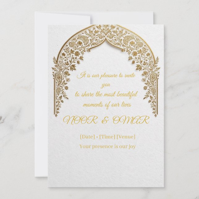 Faire-part de mariage à arch islamique en feuille  (Devant)