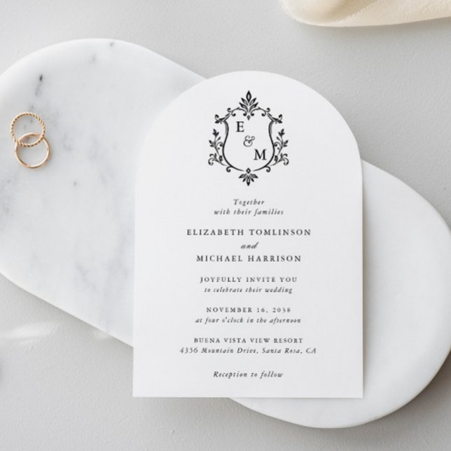 Faire-part de mariage à arche avec monogramme Eleg (Elegant Crest Monogram Arch Wedding Invitation)